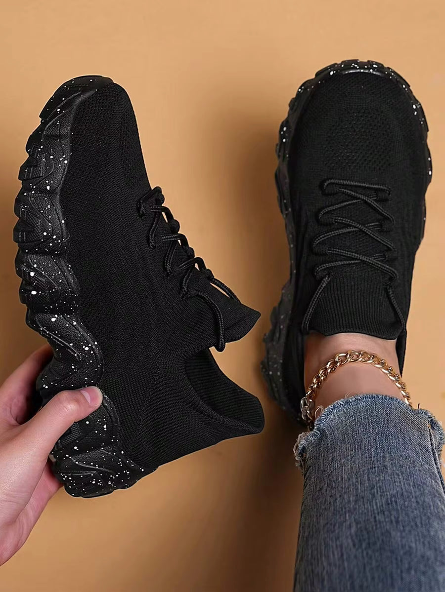 Women's Reflective Wave Sneakers - Cool Gray Knit - Disco Ball Night-Out Style, Gold Chain Comfort, Year-Round Traction