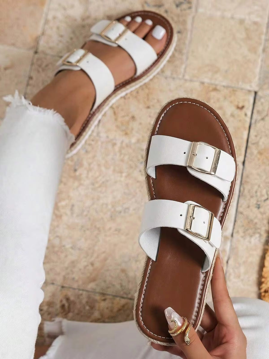 Summer Comfortable Slides Women Flats Sandals Dressy Flats Buckle Beach Sandals Shoes Outdoor Walking Travel